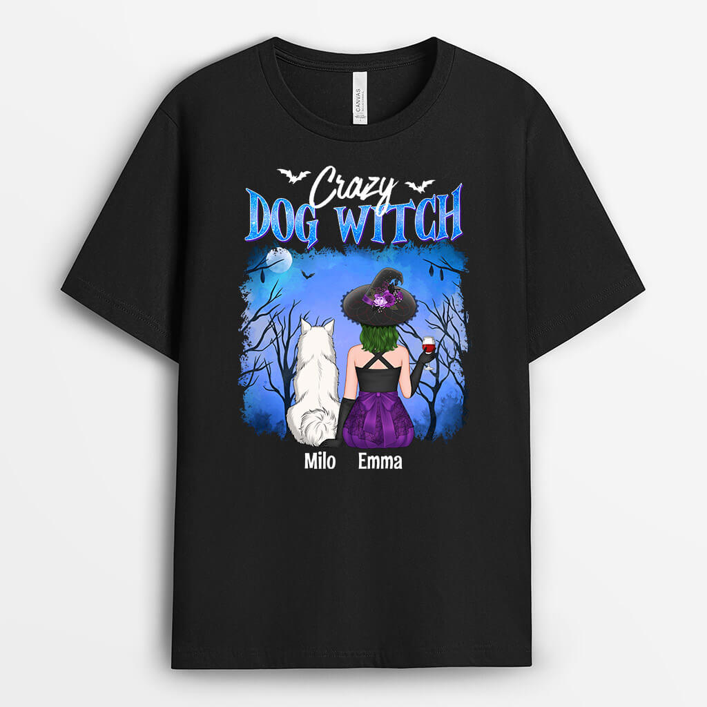 Crazy Dog Witch Halloween T-shirt - Personalized Dog Apparel for Human