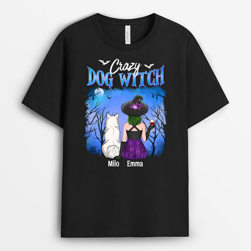 Crazy Dog Witch Halloween T-shirt - Personalized Dog Apparel for Human