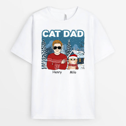 Cat Dad | Customized Christmas Graphic Tee Shirts for Cat Lovers