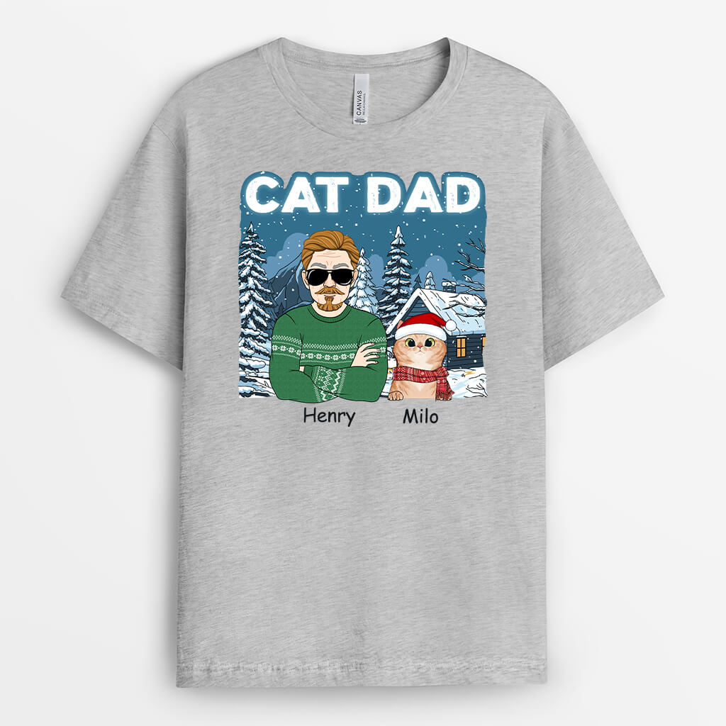 Cat Dad | Customized Christmas Graphic Tee Shirts for Cat Lovers