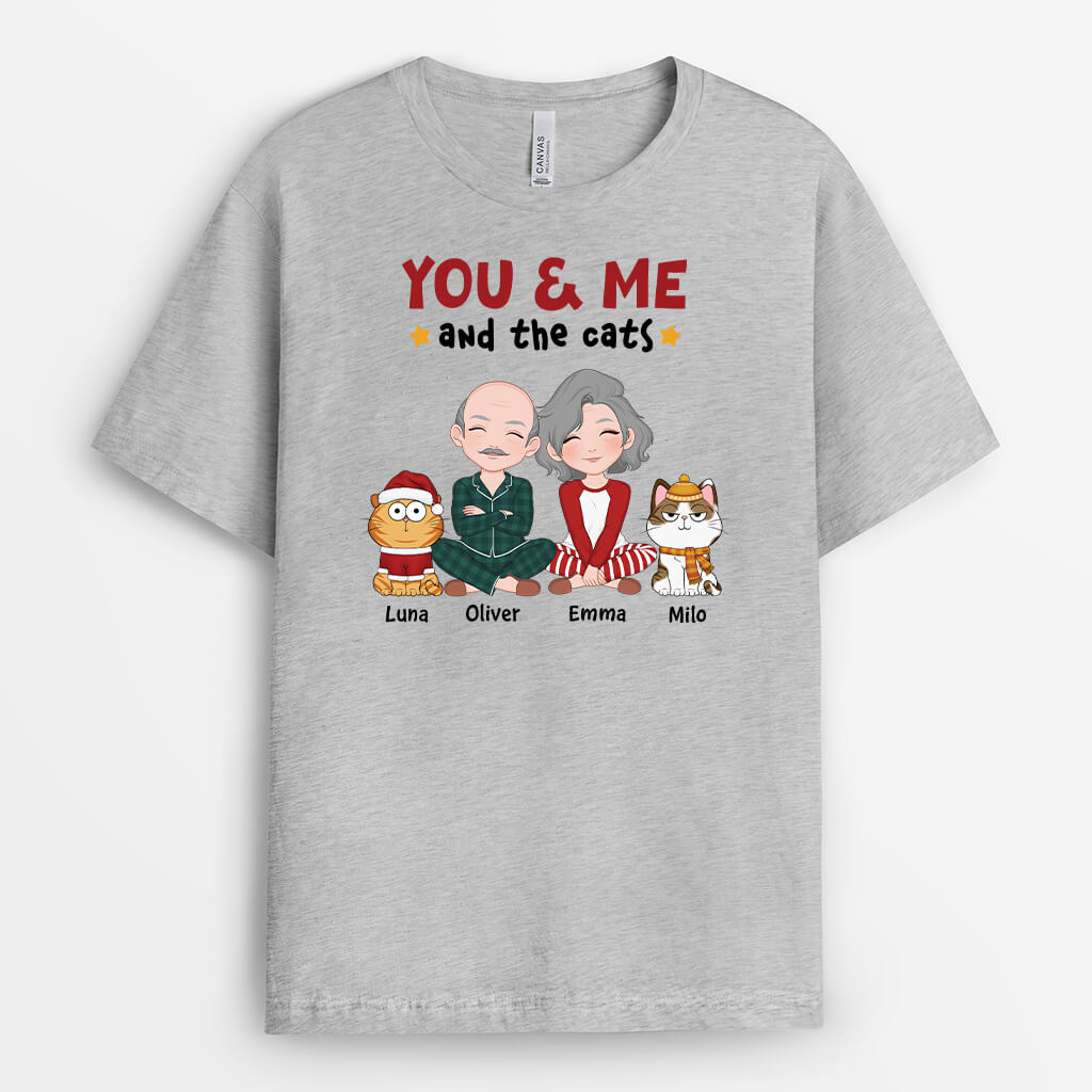 You & Me and the Cats - Personalized Christmas T-shirt for Cat Lovers