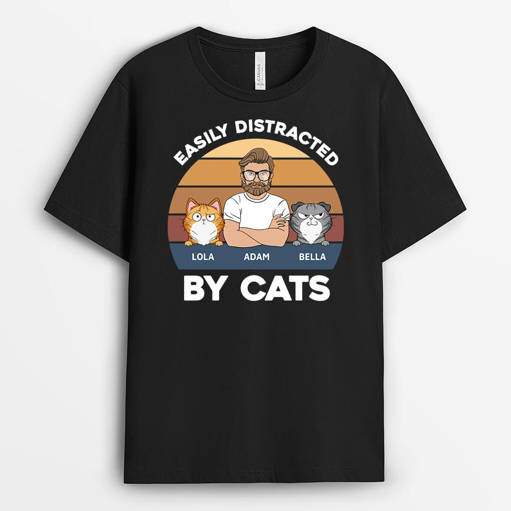 Easily Distracted By Cats T-Shirt - Personalized Gifts For Cat Lovers